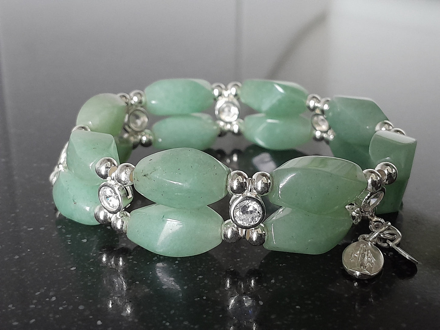 Aventurine Bracelet with zirkon spacers and 925 sterling silver (66)