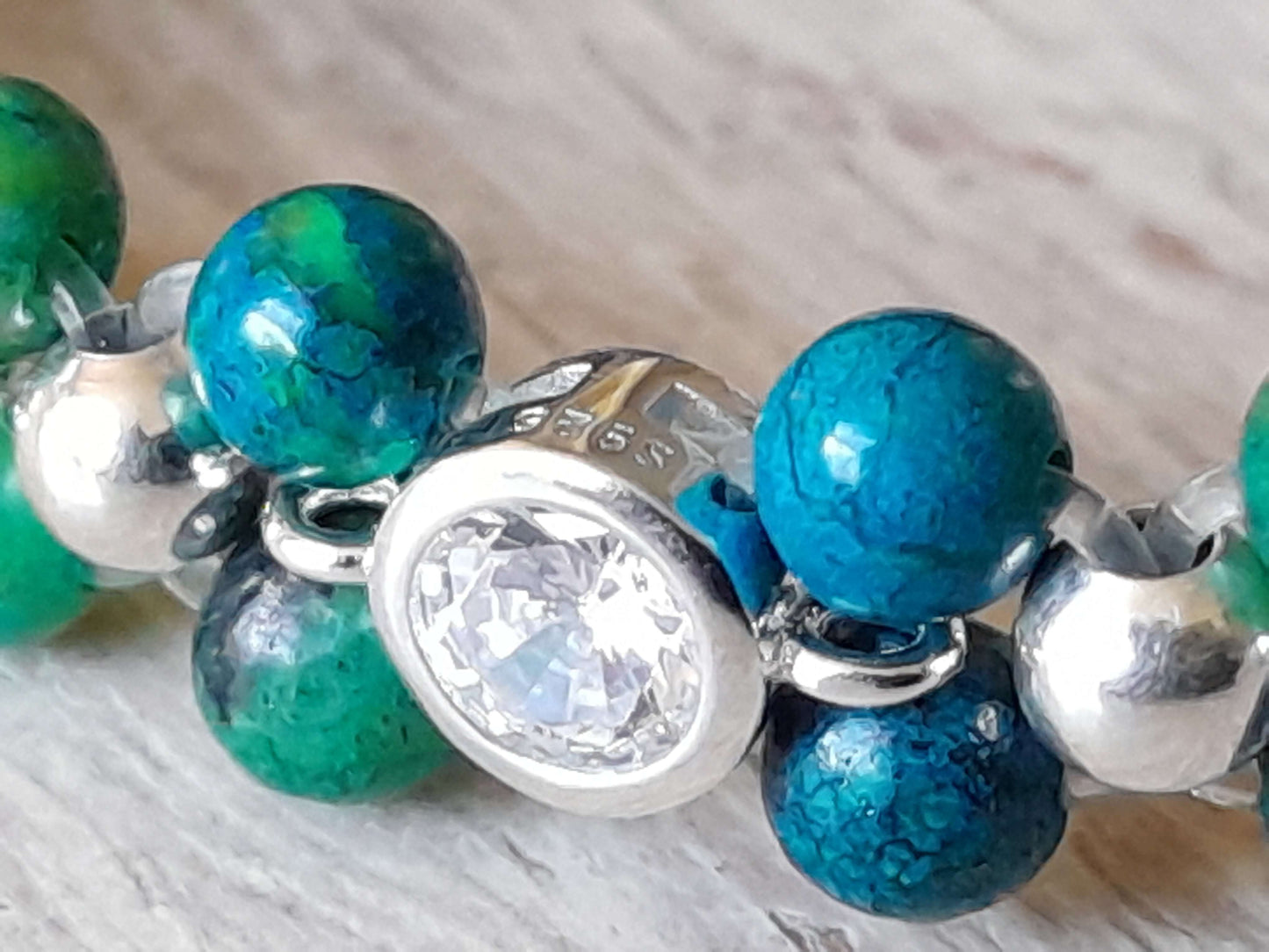 Bracelet Chrysocolla (Mexico) 925 silver (16-17cm) |