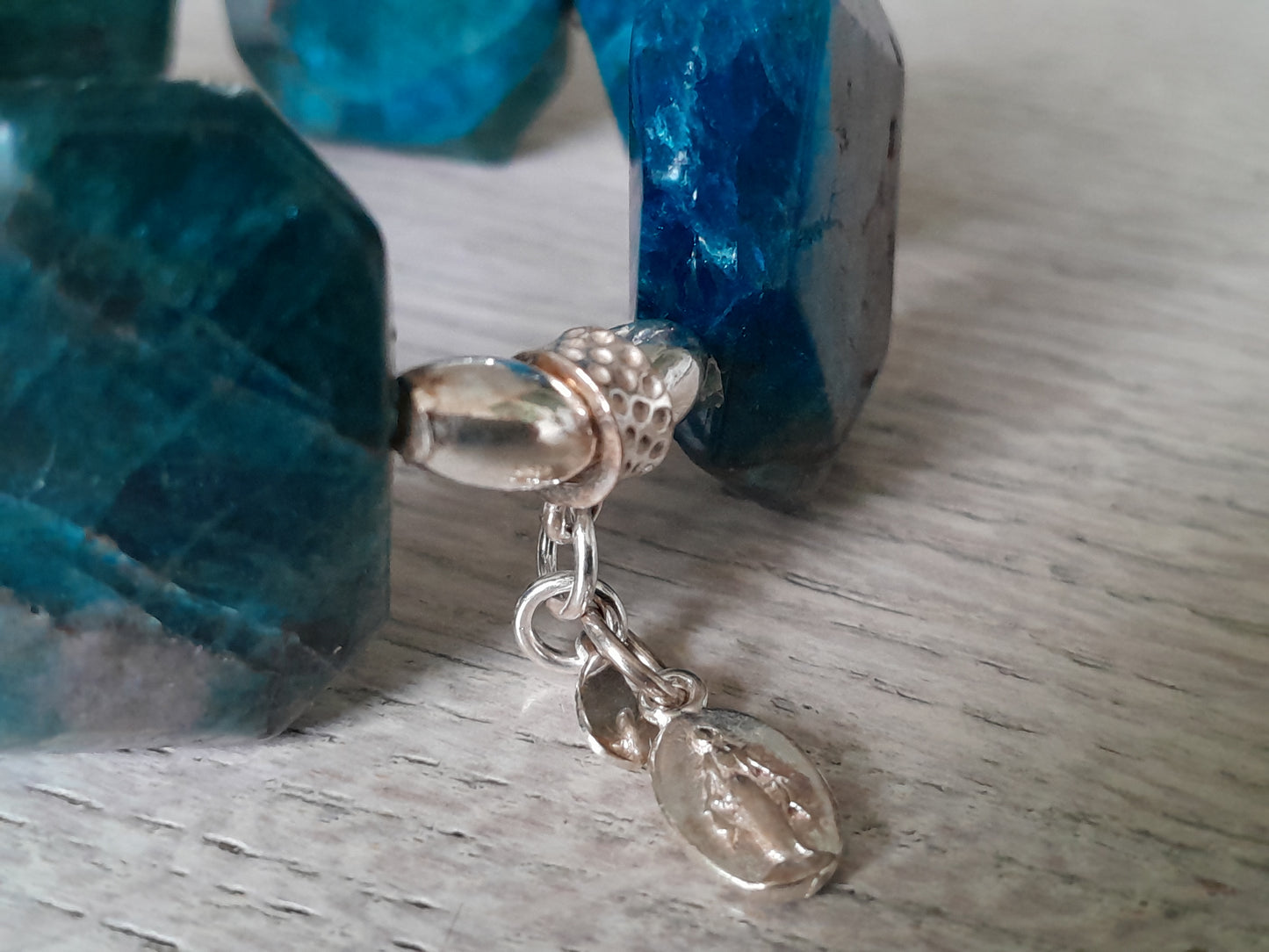 Apatite Bracelet with Large stones 925 sterling silver (16-17cm) (68)