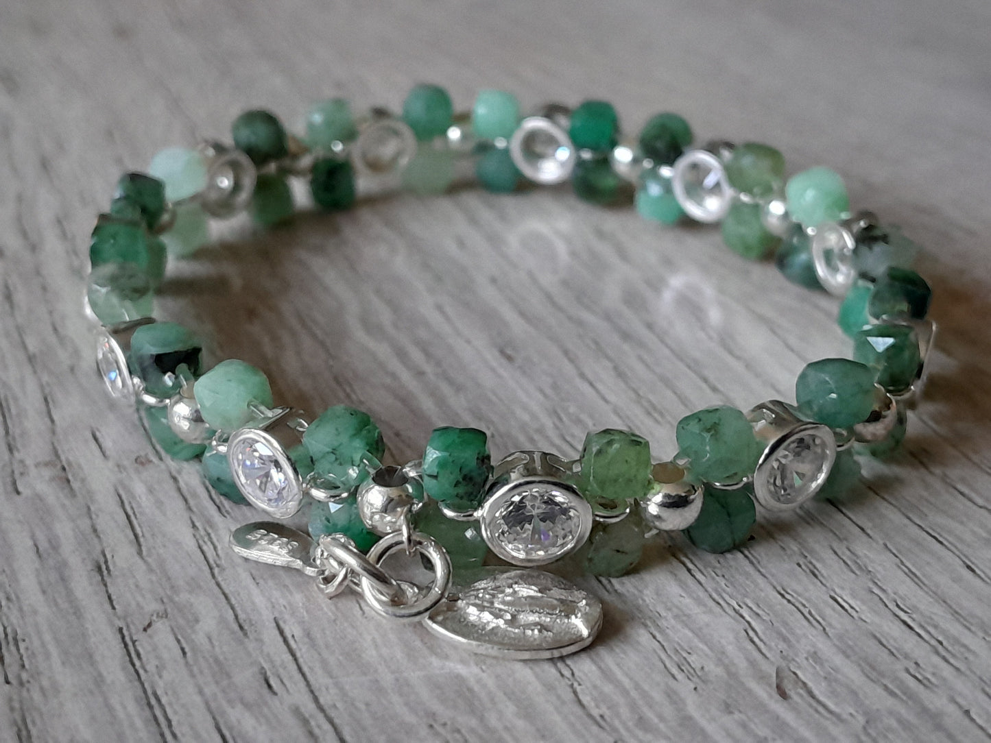 Emerald Bracelet 925 sterling 15,5-16,5cm) (75-2)