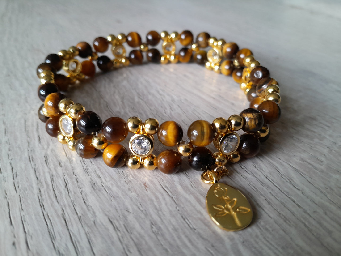 Tiger Eye Bracelet double gold (16,5-17cm) (18)