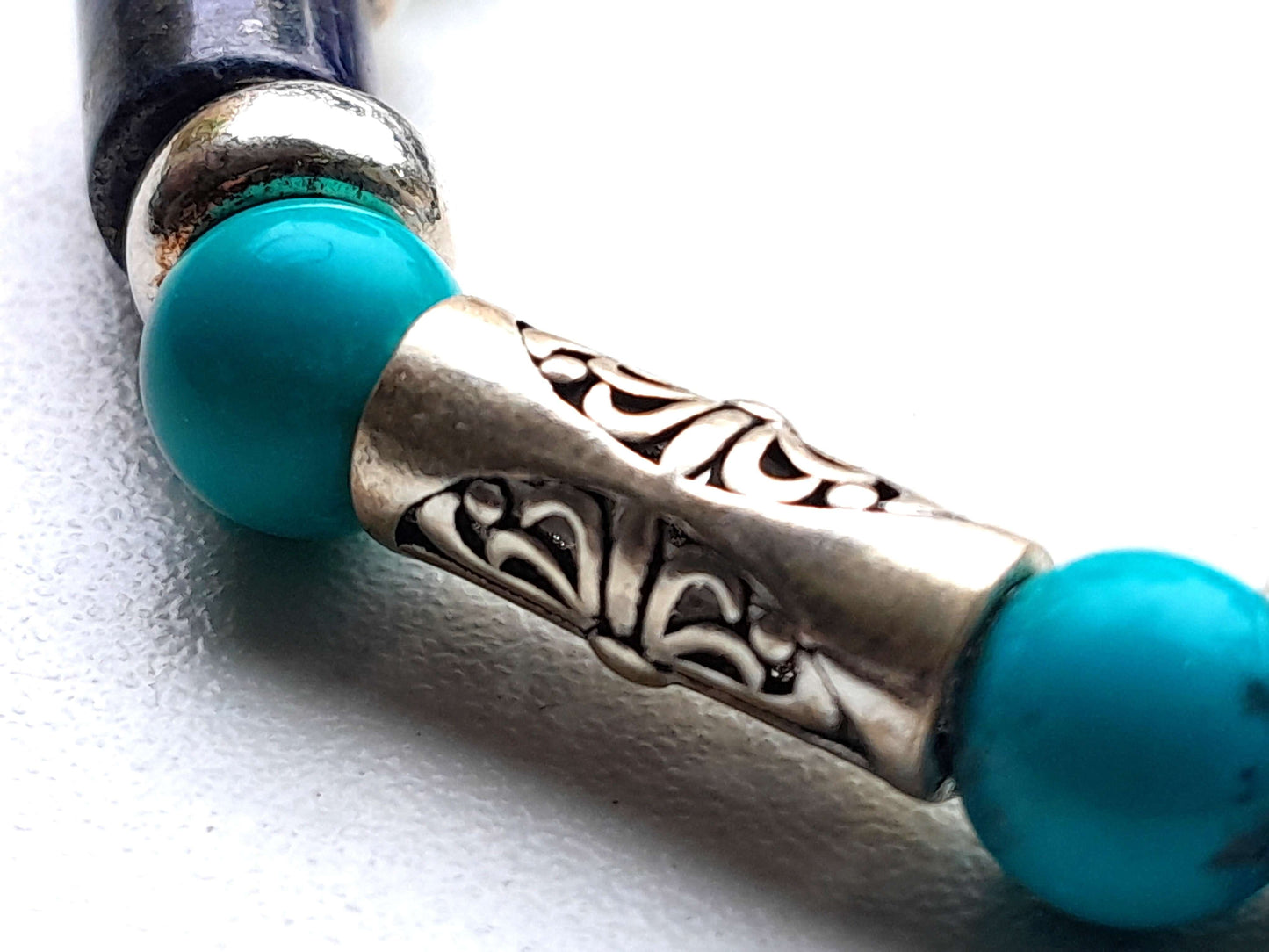 Bracelet 925 sterling silver with Turquoise and Lapis Lazuli. (up to 18.5cm) |