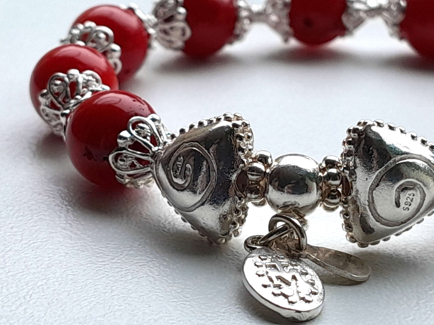 Coral Bracelet 8mm with 925 Sterling Silver (16-17) |