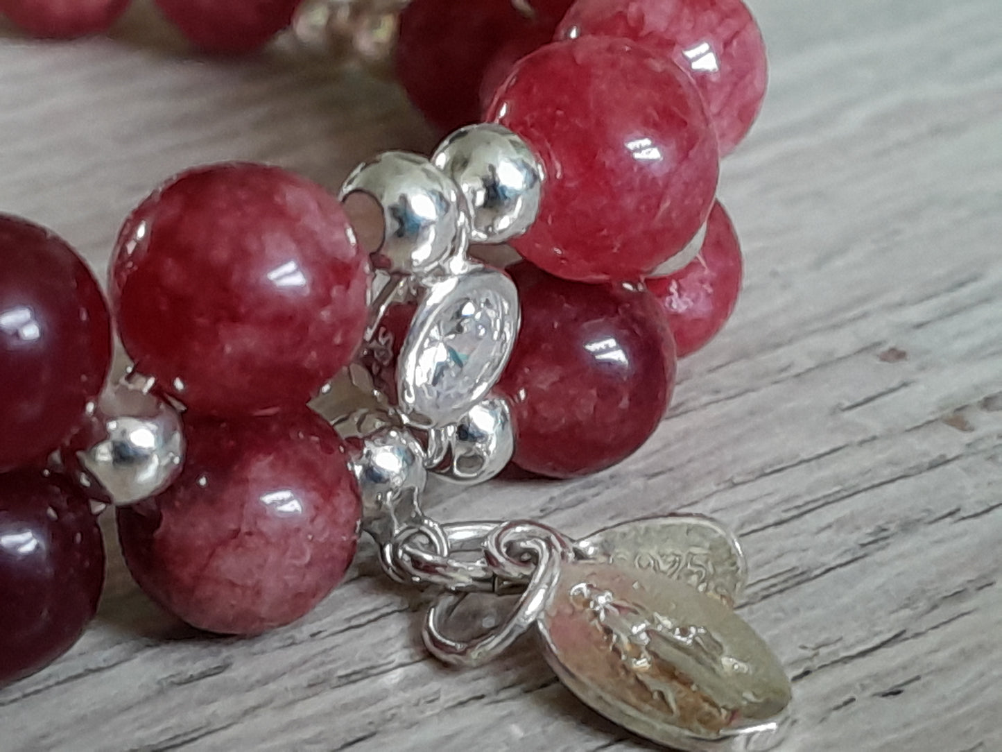 Cherry Quartz (8mm) bracelet in 925 sterling silver (16.5-17.5) (2)