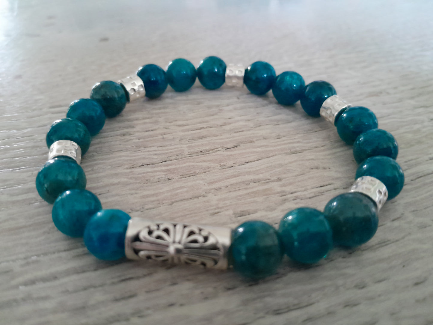 Apatite bracelet with 925 sterling silver (18-19cm) (7)