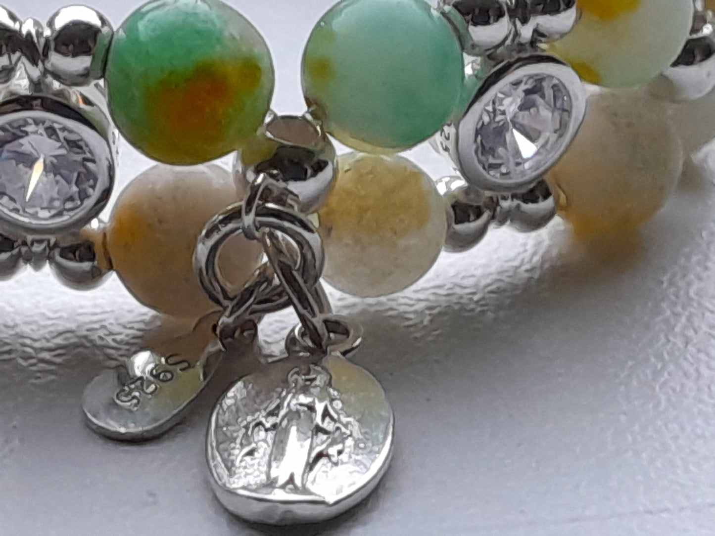 Jadeite Kiwi Bracelet with zirkon and 925 sterling silver (15-16cm) (59)