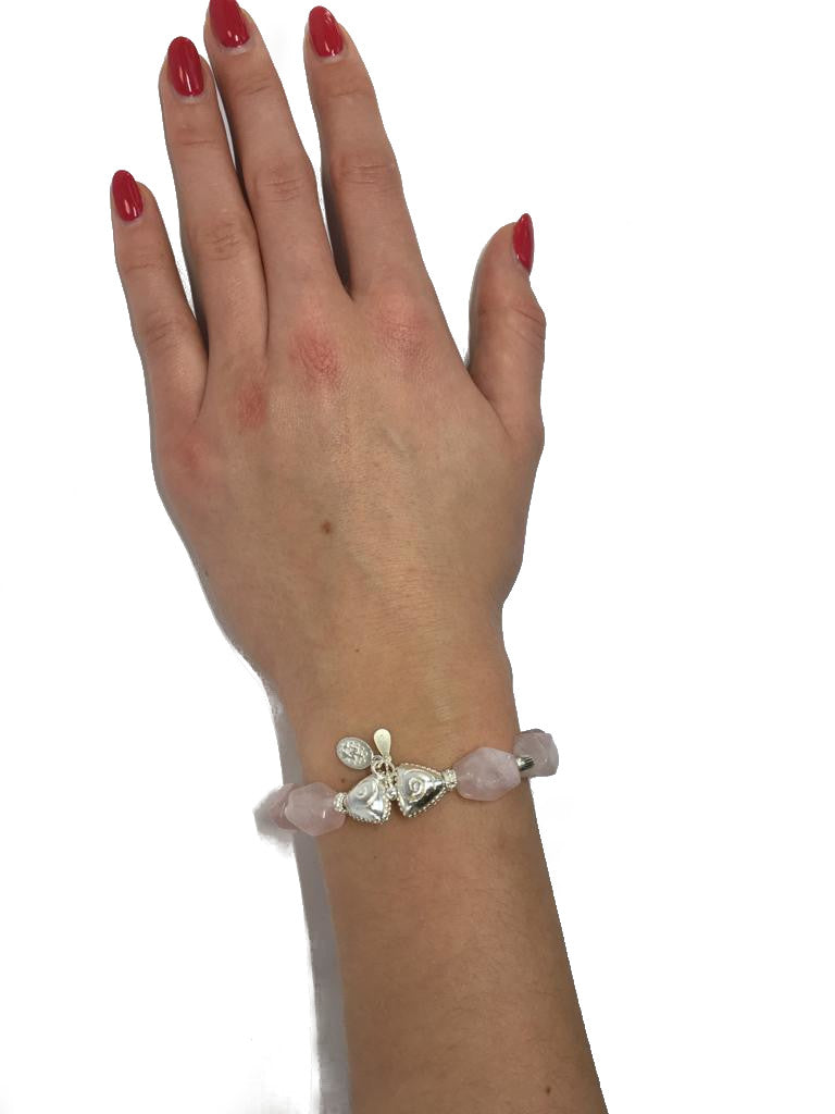 Rose quartz rock Bracelet with 925 silver (17-18cm) (45)