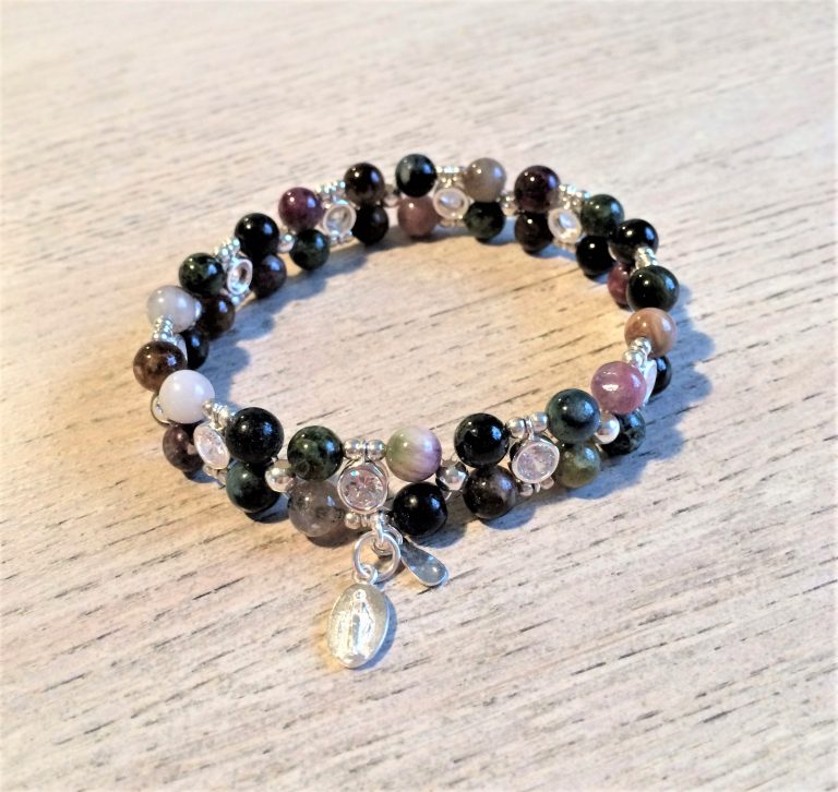 Tourmaline Multicolor 6mm 925 sterling silver (17-18cm) (71)