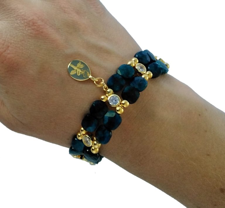 Apatite Bracelet in faceted squares - Gold plated 925 silver (16-17cm) (5)