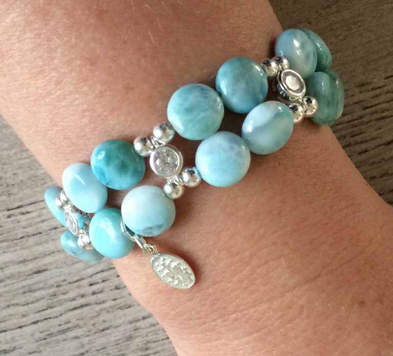 Larimar Coin Bracelet 925 sterling silver with zirconia (16-17cm) (33)