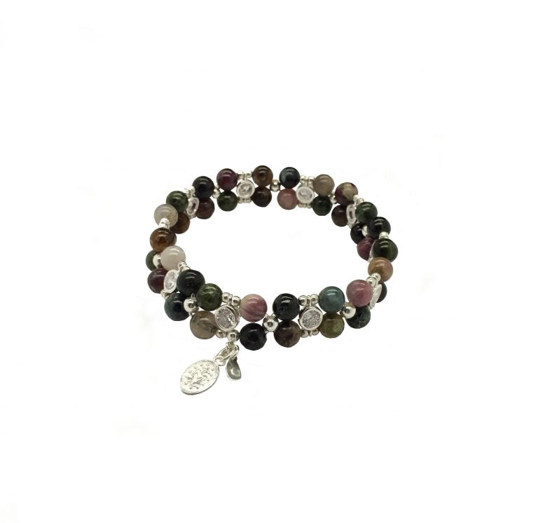 Tourmaline Multicolor 6mm 925 sterling silver (17-18cm) (71)