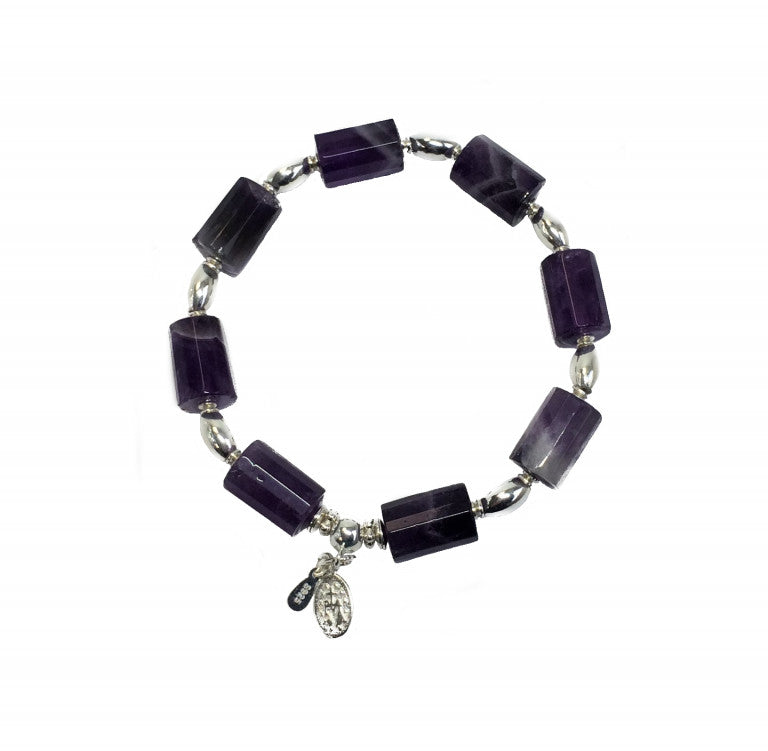Amethyst Cilinder Bracelet 925 silver (17,5-18,5cm) (78)