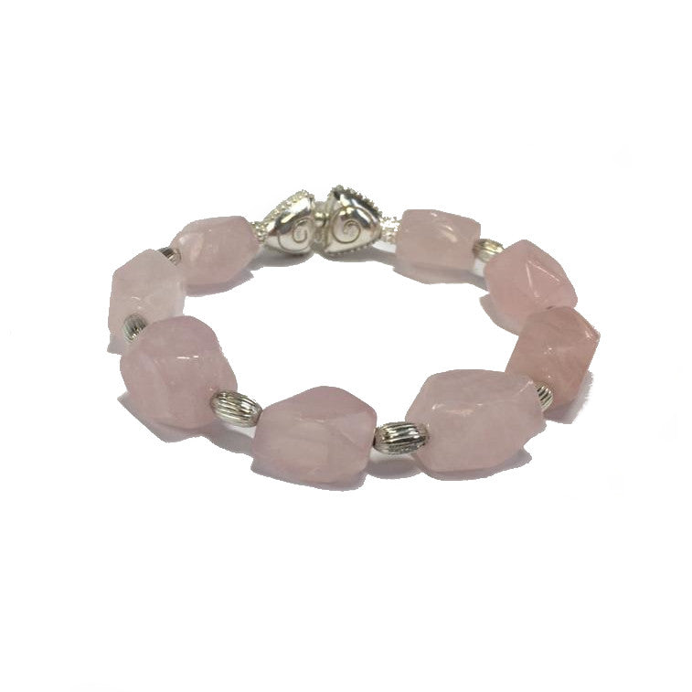Rose quartz rock Bracelet with 925 silver (17-18cm) (45)