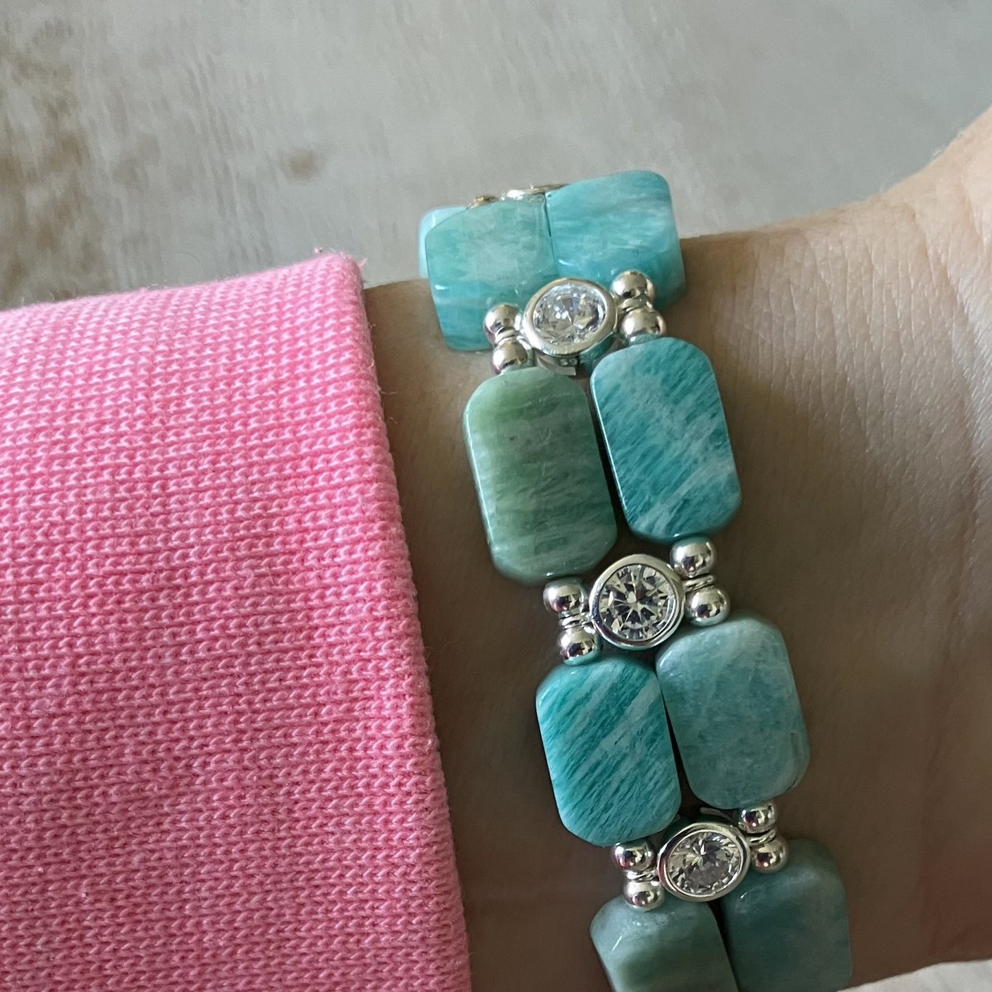 Amazonite 12x8mm stone Bracelet and 925 sterling silver (17-18,5) (93)