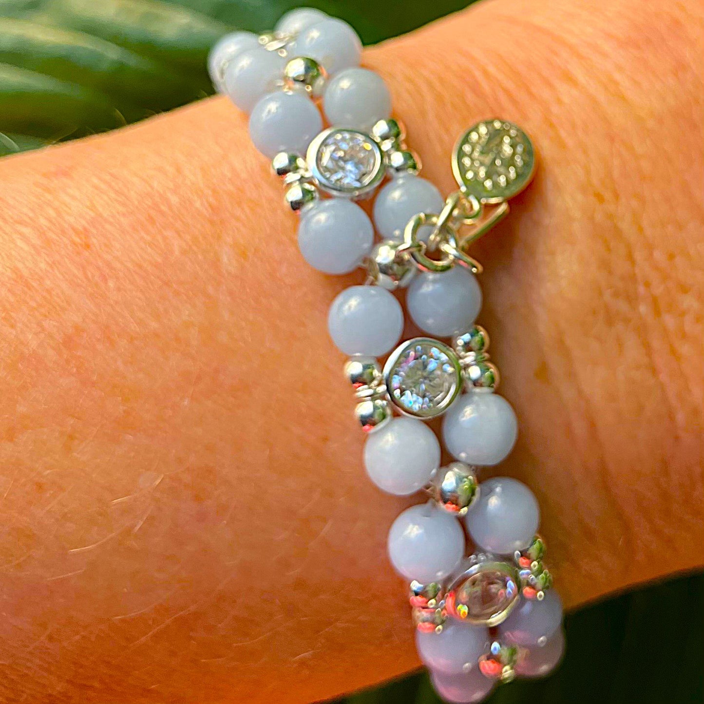 Angelite Bracelet with 925 silver (16,5-17,5cm) (49)