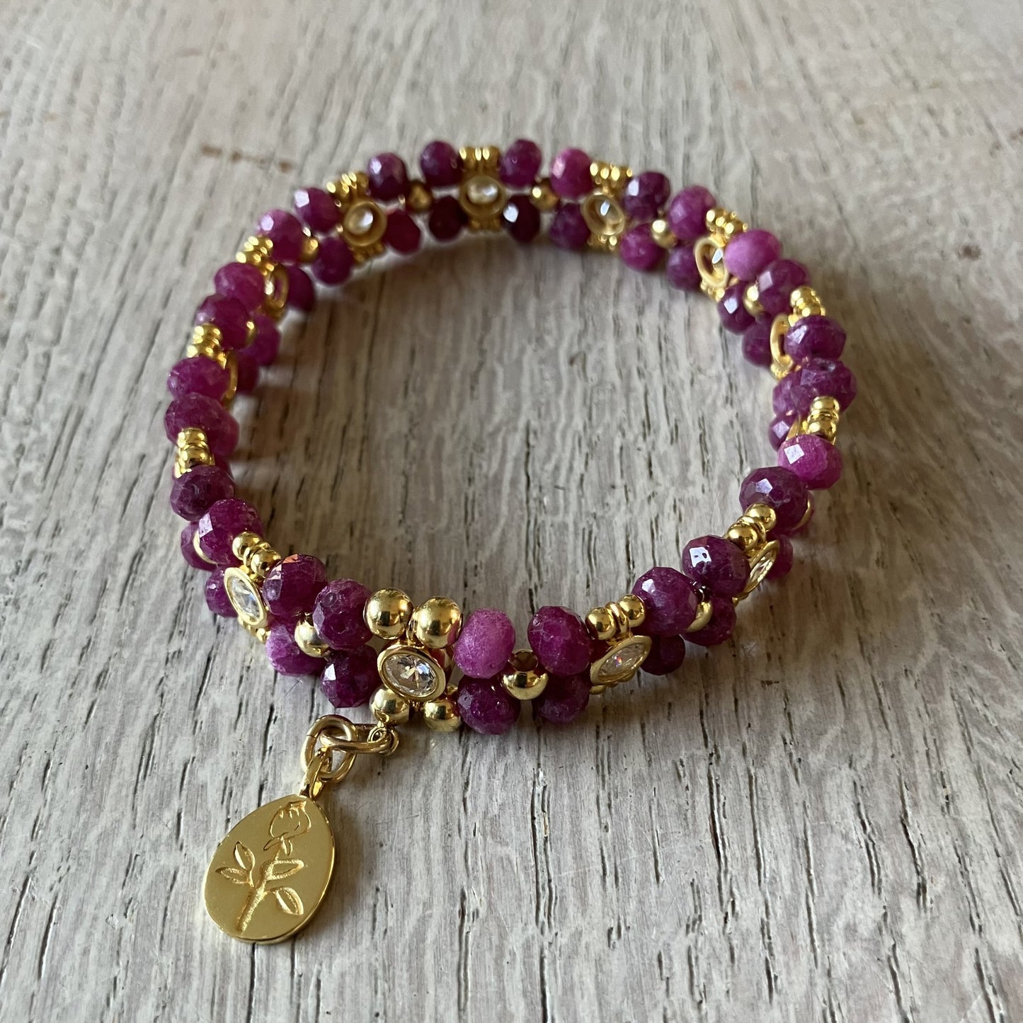 Ruby Bracelet 14kt Gold plated on 925 silver 17,5-18,5