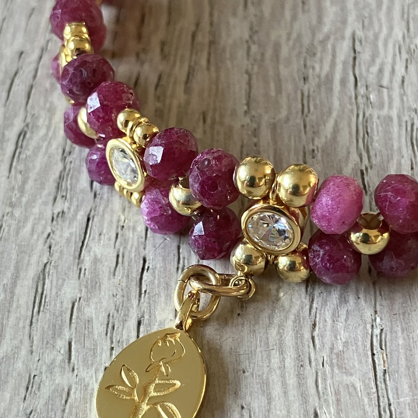 Ruby Bracelet 14kt Gold plated on 925 silver 17,5-18,5