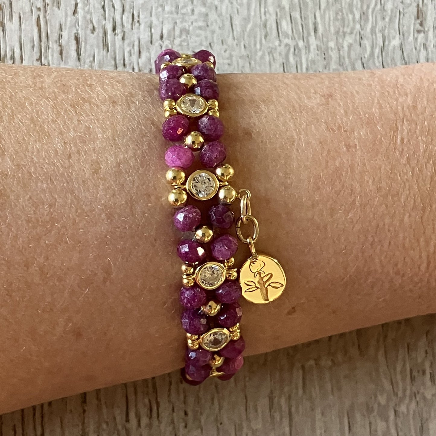 Ruby Bracelet 14kt Gold plated on 925 silver 17,5-18,5