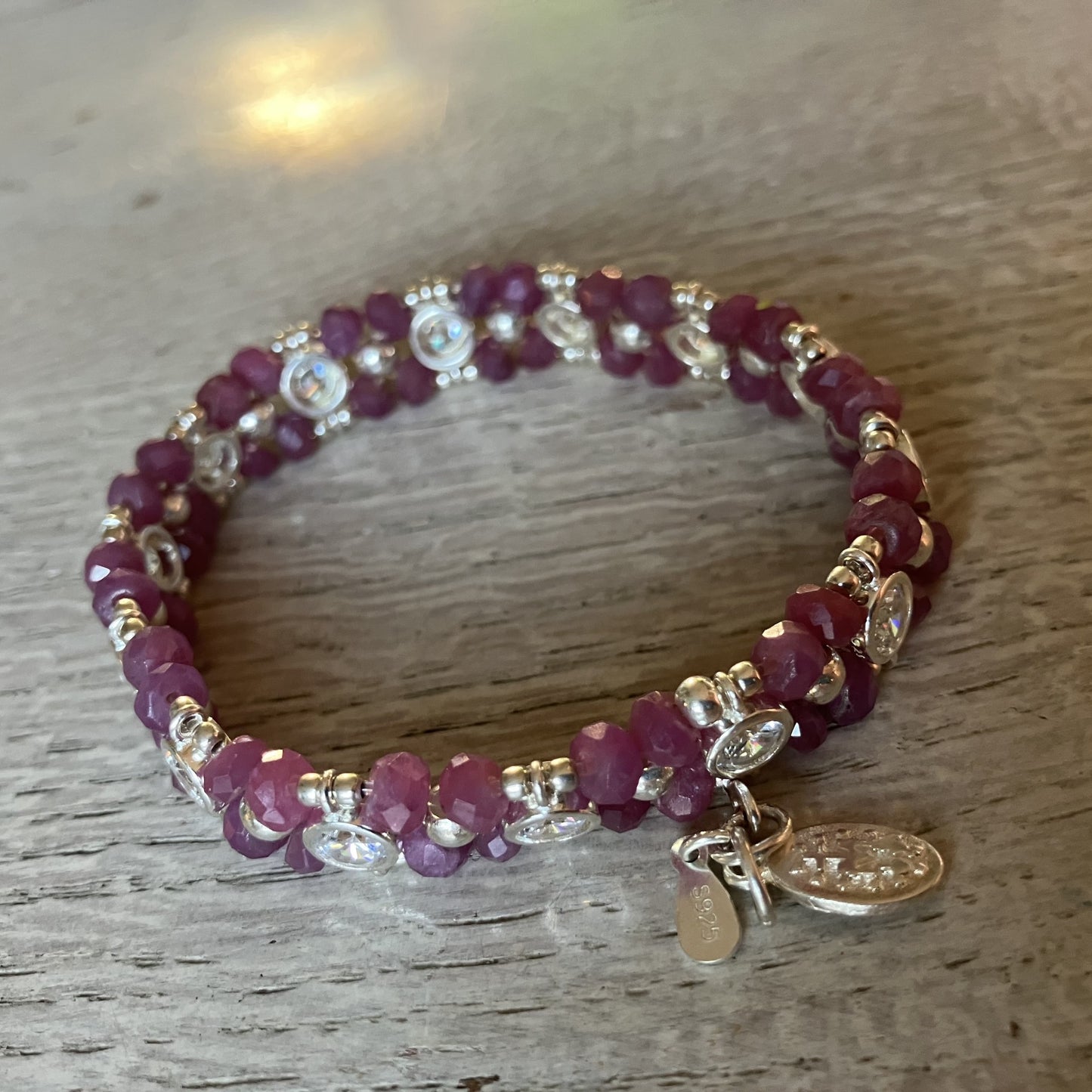 Ruby Bracelet light pink 4mm 925 silver (15,5-17cm) (97)