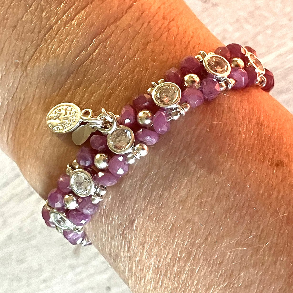 Ruby Bracelet light pink 4mm 925 silver (15,5-17cm) (97)