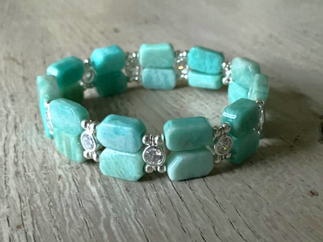 Amazonite 12x8mm stone Bracelet and 925 sterling silver (17-18,5) (93)
