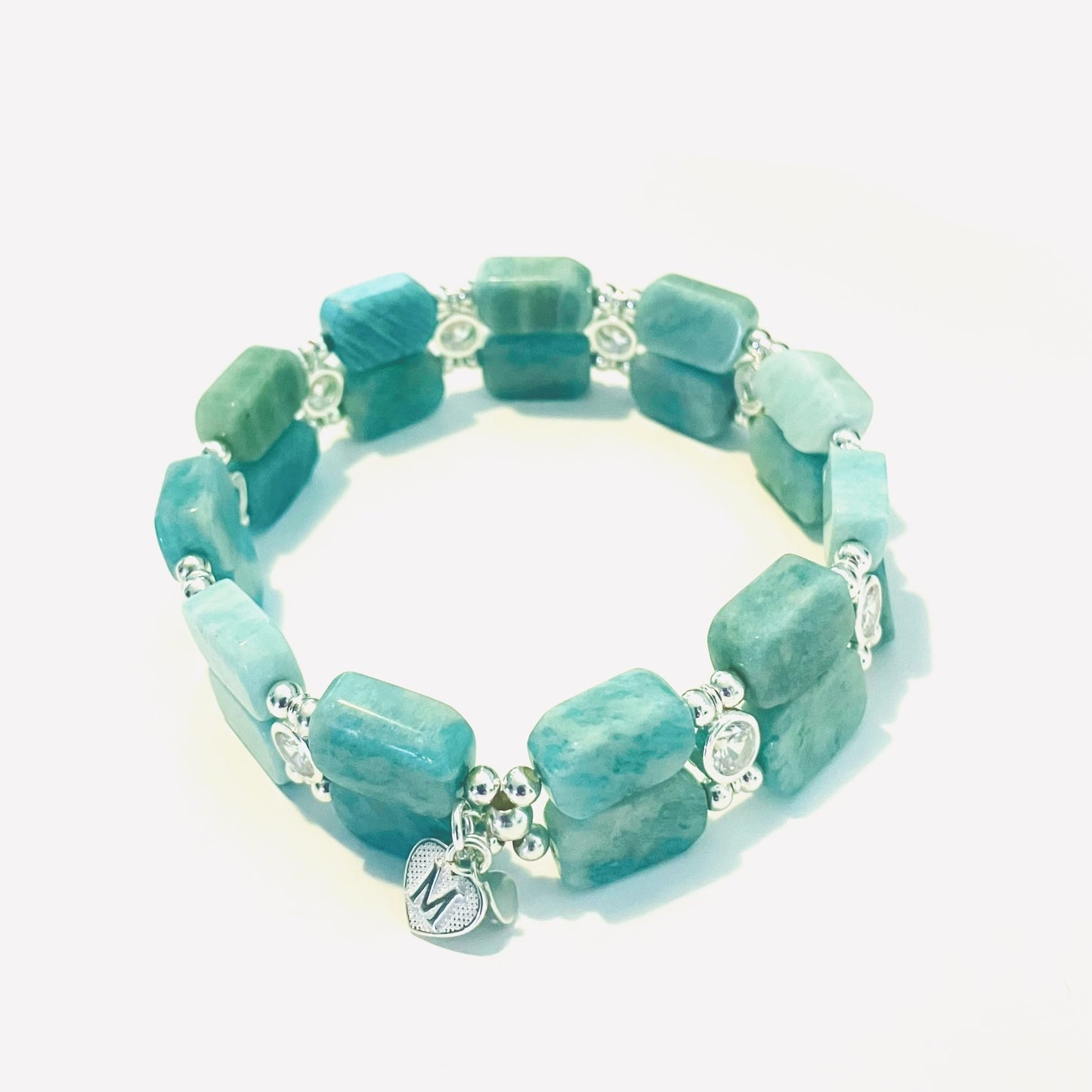 Amazonite 12x8mm stone Bracelet and 925 sterling silver (17-18,5) (93)