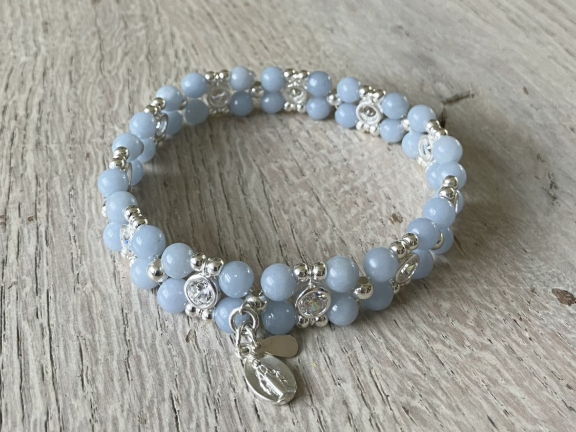 Angelite Bracelet with 925 silver (16,5-17,5cm) (49)