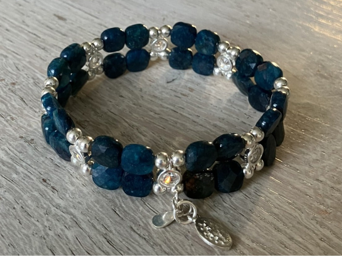 Apatite Bracelet in faceted squares - silver (16-17cm) (6)