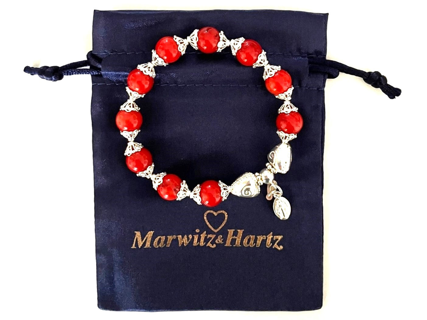 Coral Bracelet 10mm with 925 Sterling Silver (16-17) (24)