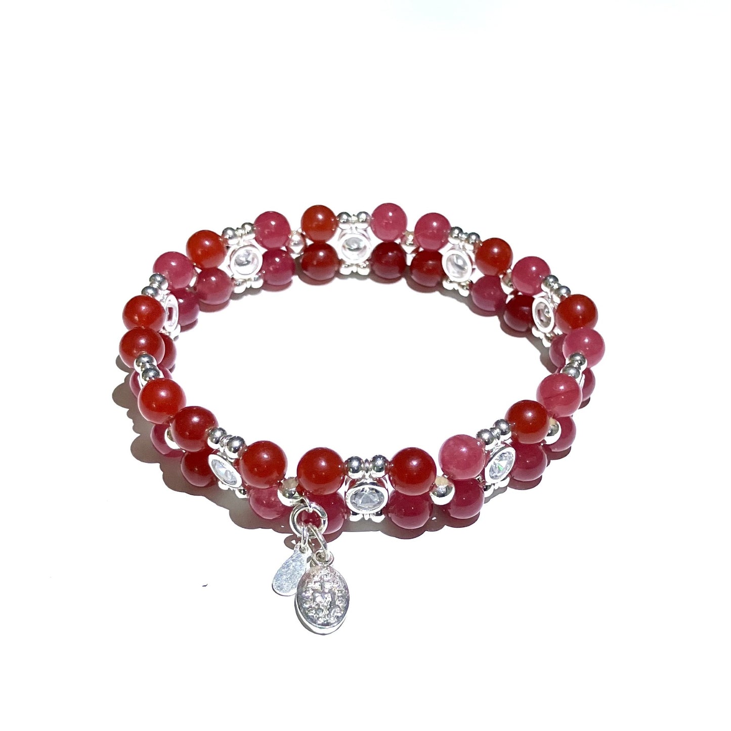 Cherry Quartz (6mm) bracelet in 925 sterling silver (16.5-17.5cm) (3)