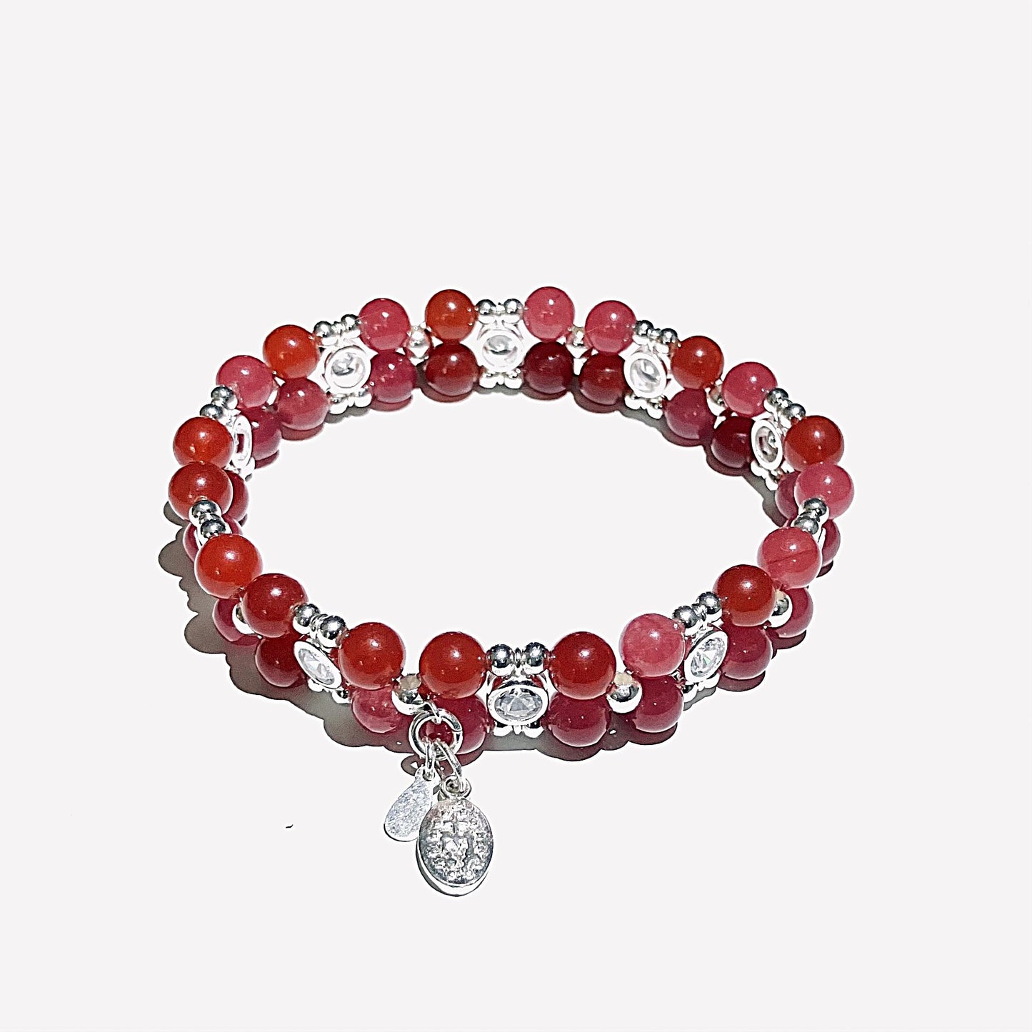 Cherry Quartz (6mm) bracelet in 925 sterling silver (16.5-17.5cm) (3)