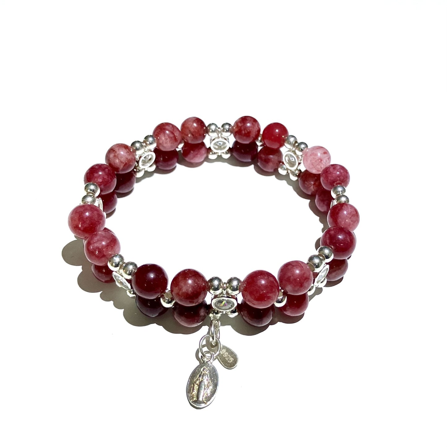 Cherry Quartz (8mm) bracelet in 925 sterling silver (16.5-17.5) (2)