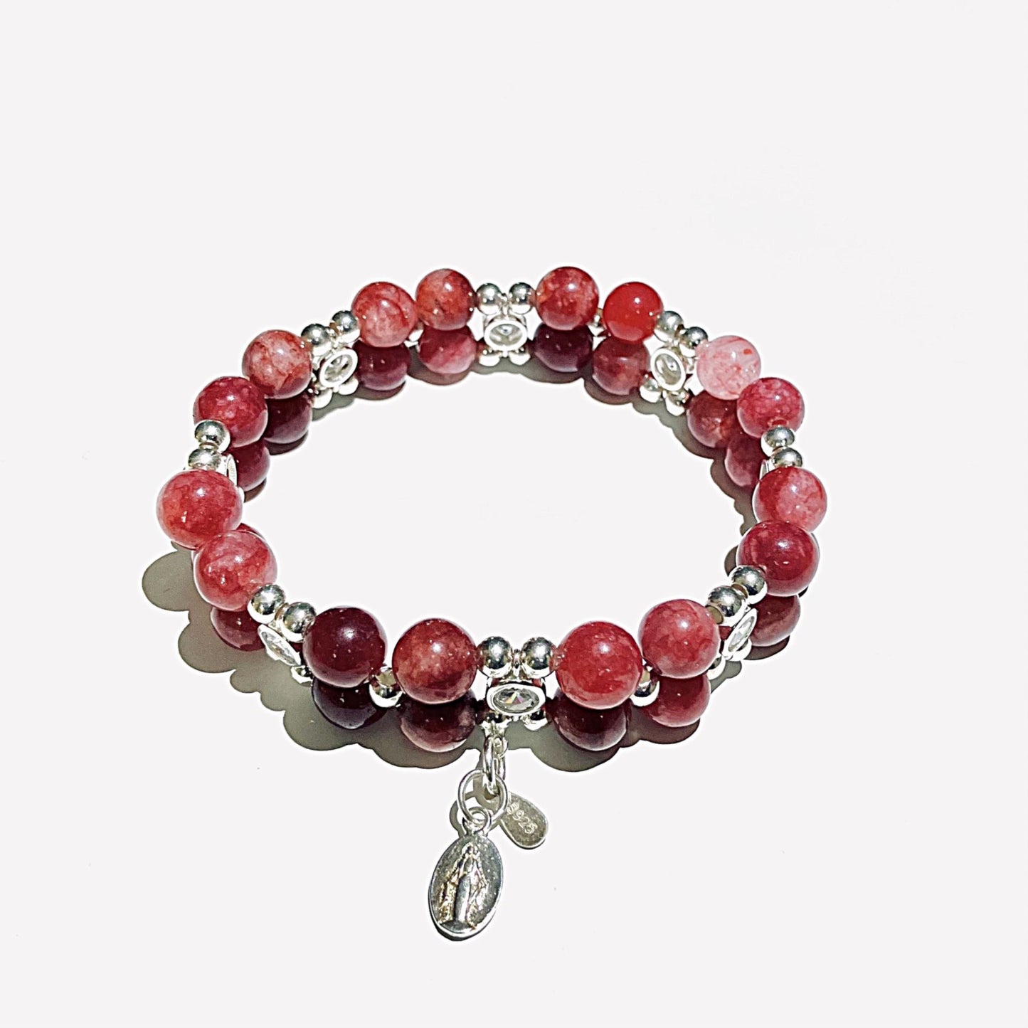 Cherry Quartz (8mm) bracelet in 925 sterling silver (16.5-17.5) (2)
