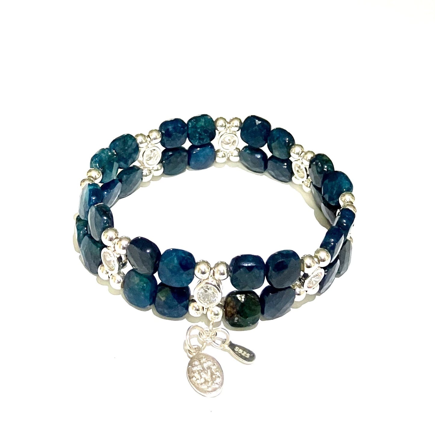 Apatite Bracelet in faceted squares - silver (16-17cm) (6)