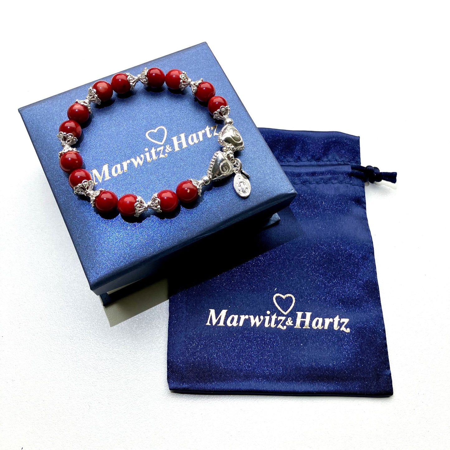 Coral Bracelet 8mm beads with 925 Sterling Silver (16-17cm) (22)