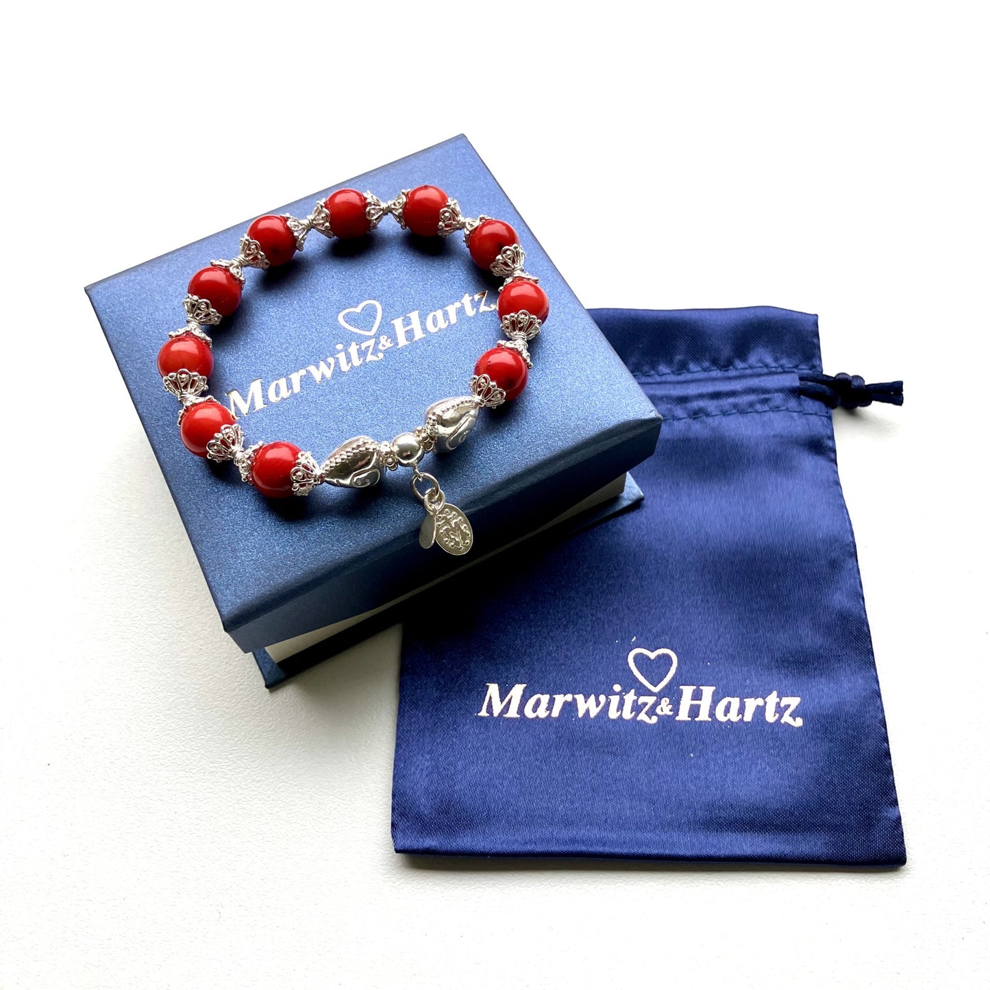 Coral Bracelet 10mm with 925 Sterling Silver (16-17) (24)