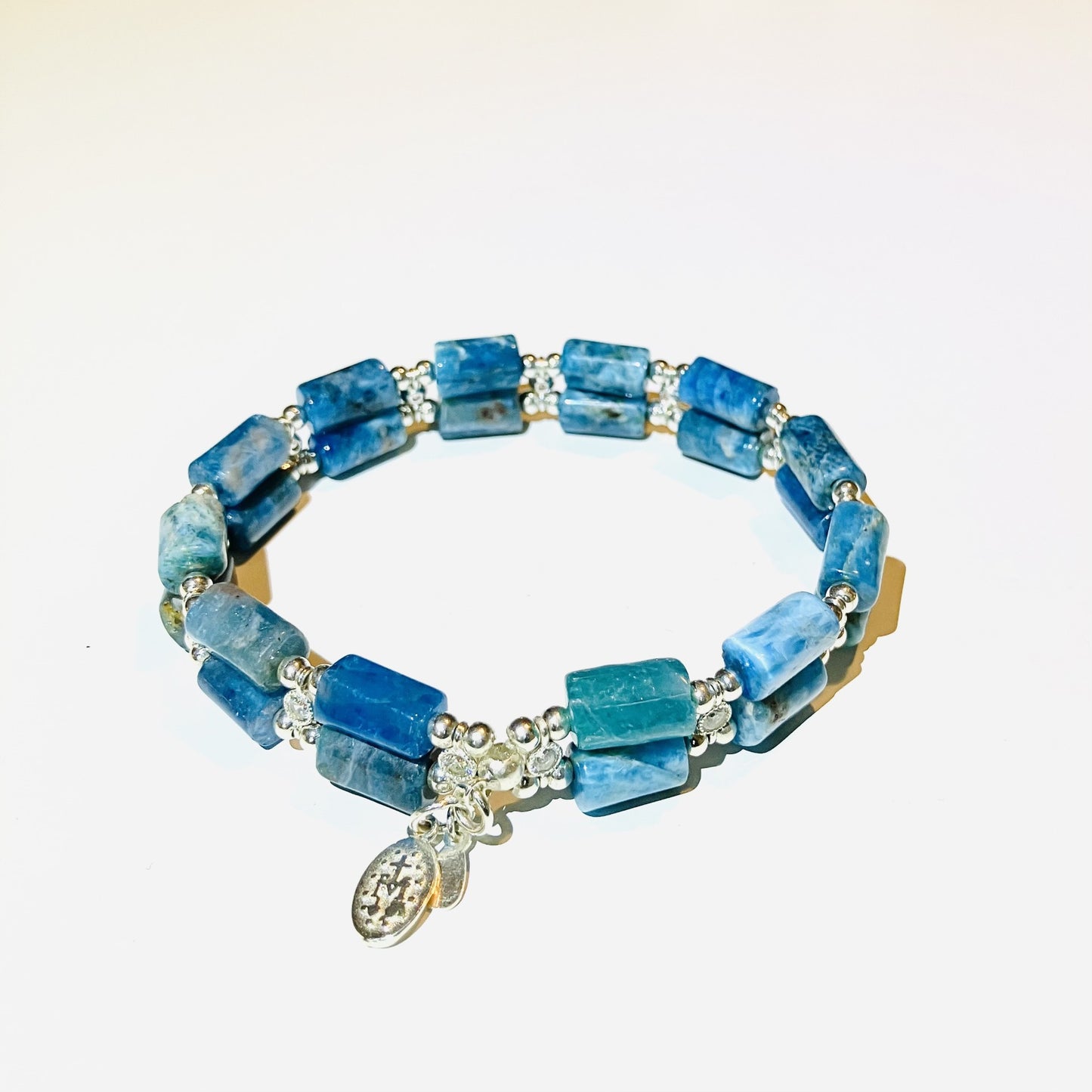 Apatite tube bracelet in 925 sterling silver (17-18cm) (10)