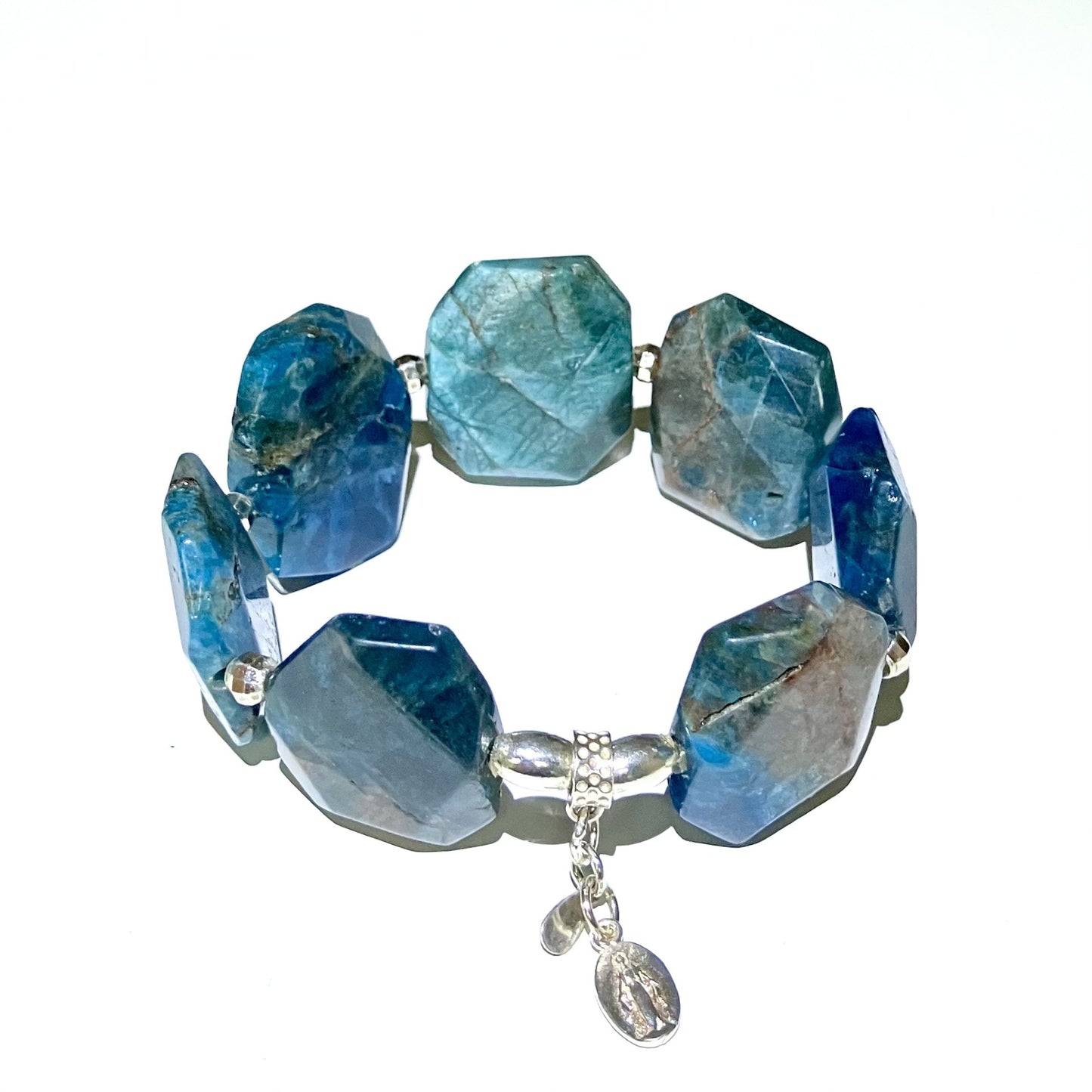 Apatite Bracelet with Large stones 925 sterling silver (16-17cm) (68)