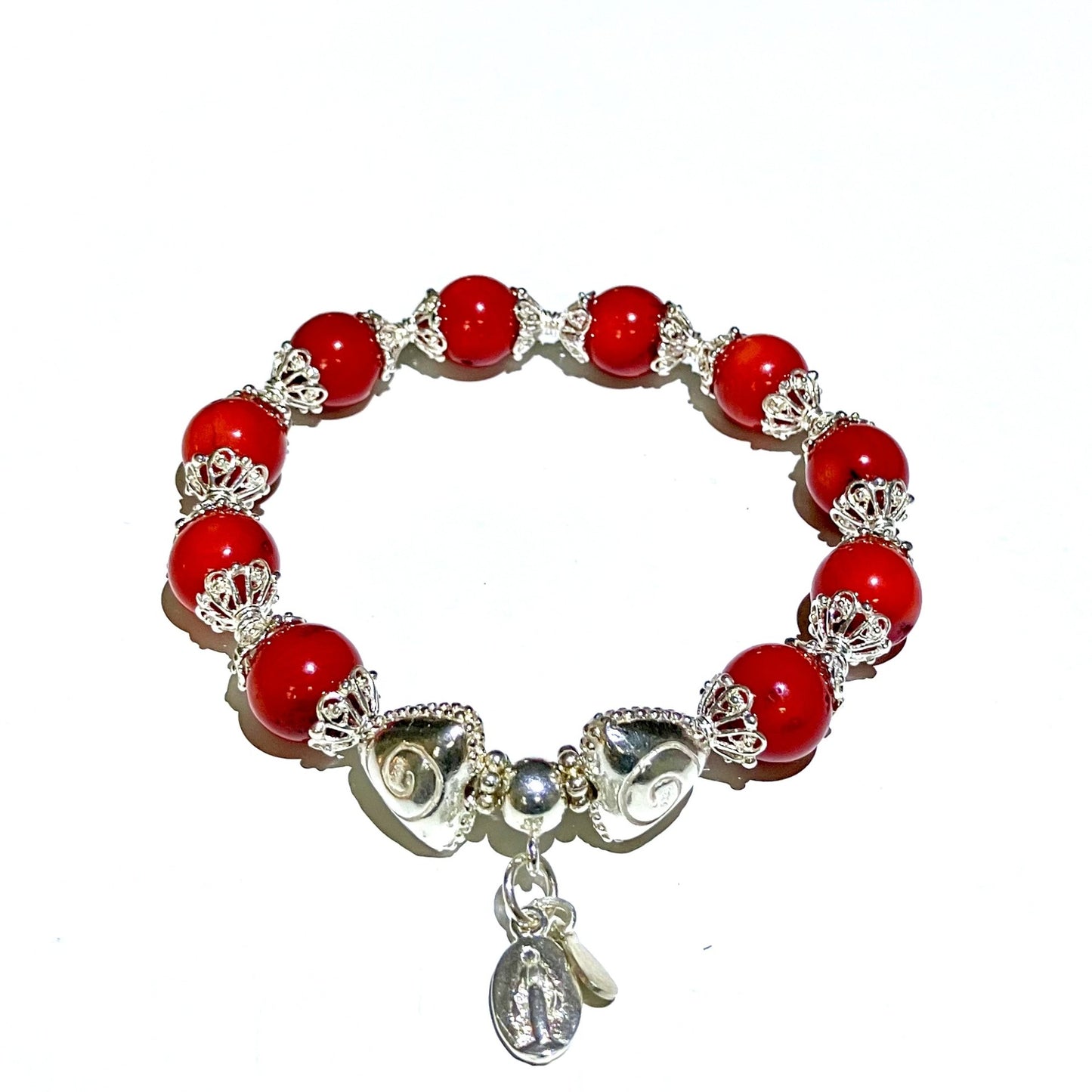 Coral Bracelet 10mm with 925 Sterling Silver (16-17) (24)