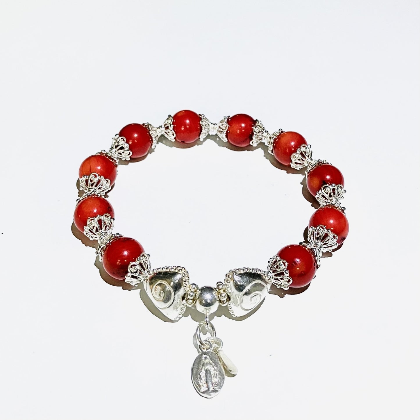Coral Bracelet 10mm with 925 Sterling Silver (16-17) (24)
