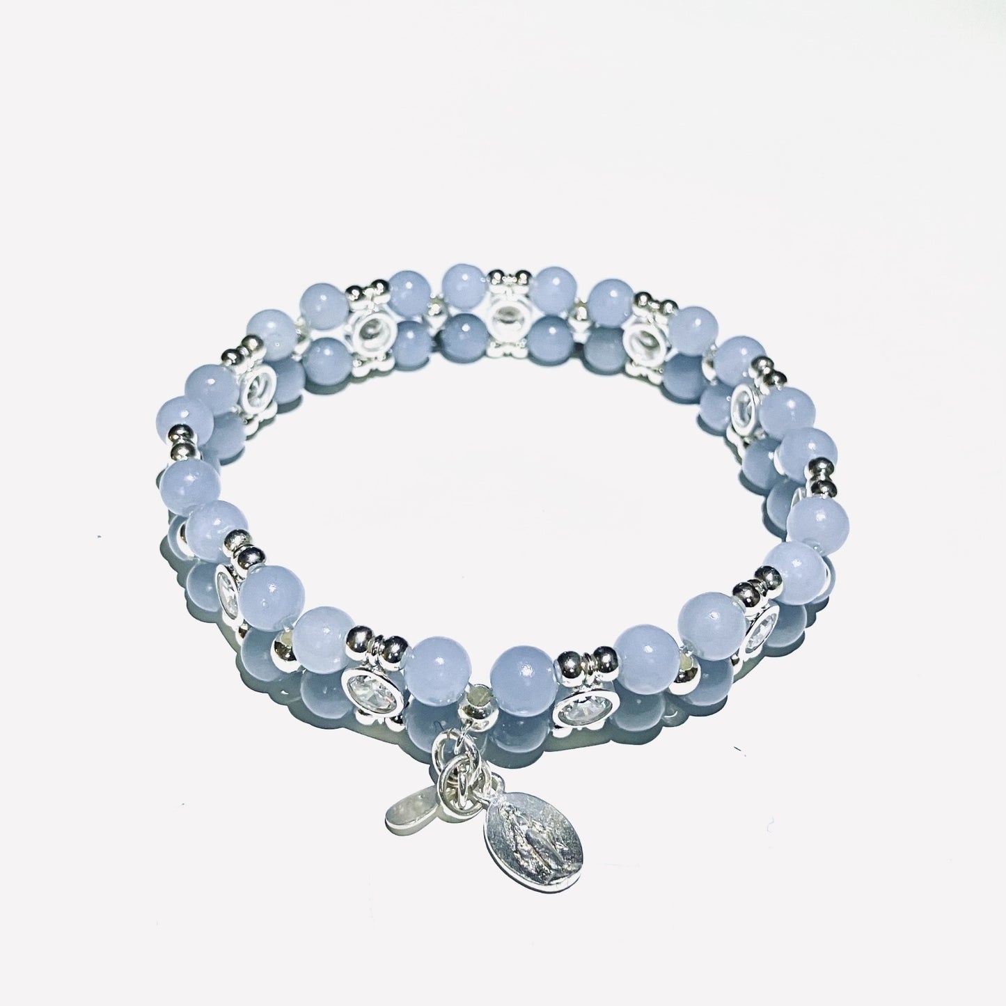 Angelite Bracelet with 925 silver (16,5-17,5cm) (49)