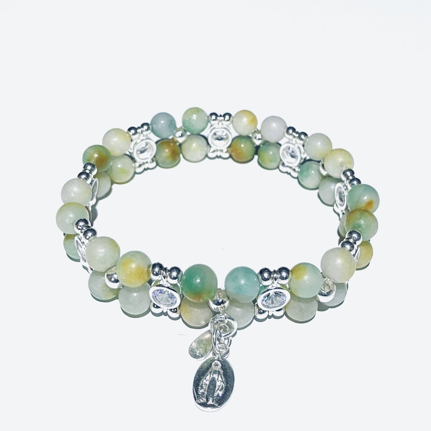Jadeite Kiwi Bracelet with zirkon and 925 sterling silver (15-16cm) (59)