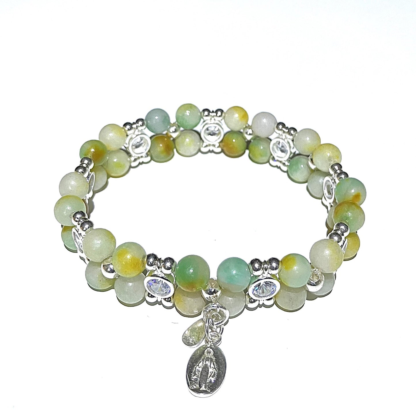 Jadeite Kiwi Bracelet with zirkon and 925 sterling silver (15-16cm) (59)