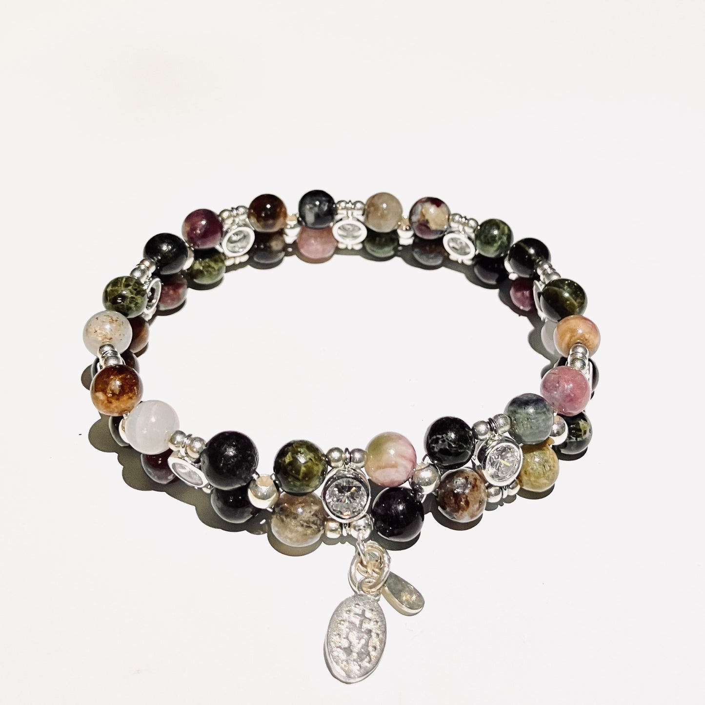 Tourmaline Multicolor 6mm 925 sterling silver (17-18cm) (71)