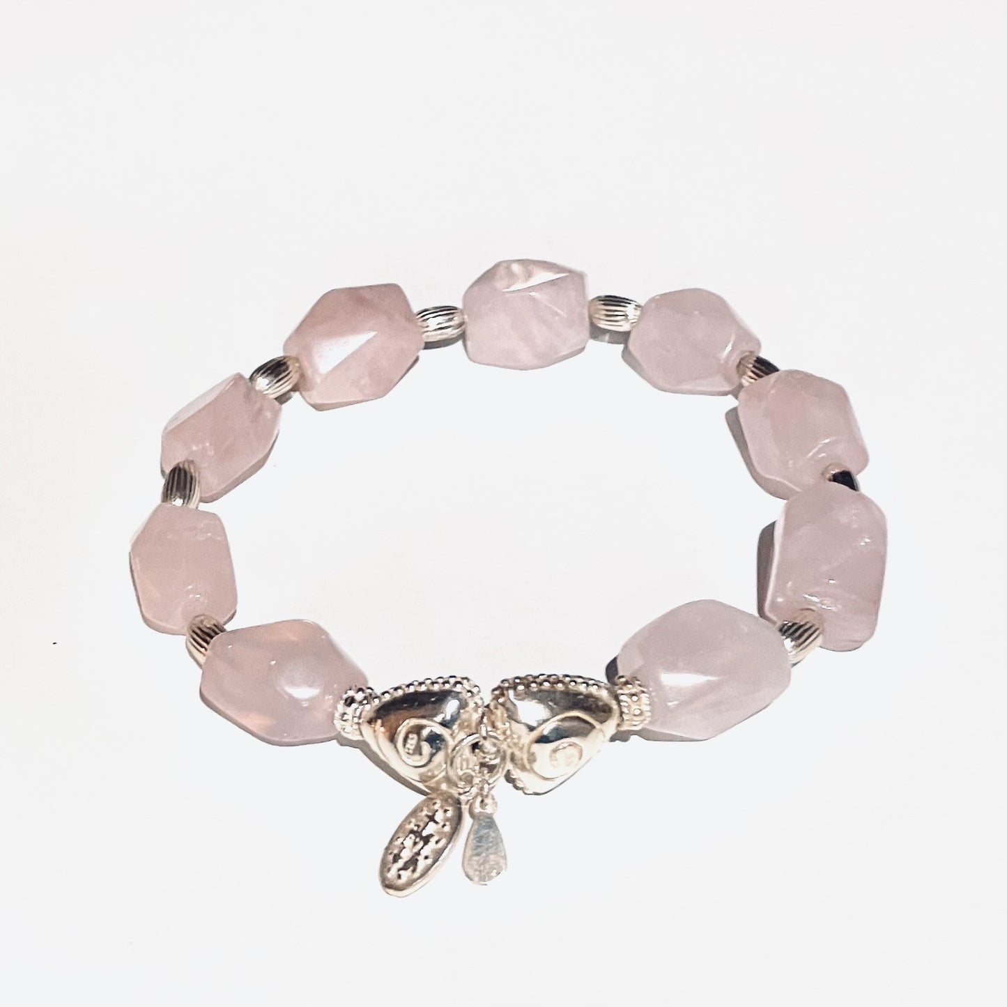 Rose quartz rock Bracelet with 925 silver (17-18cm) (45)