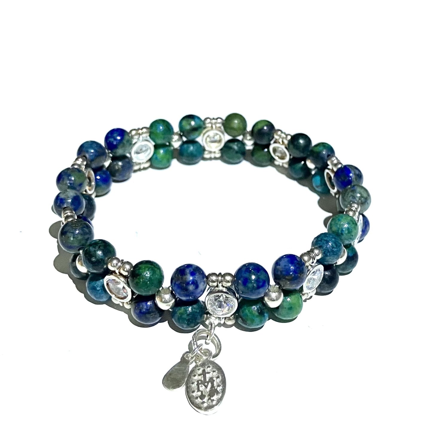 Chrysocolla Bracelet and 925 sterling silver (16-17cm) (55)