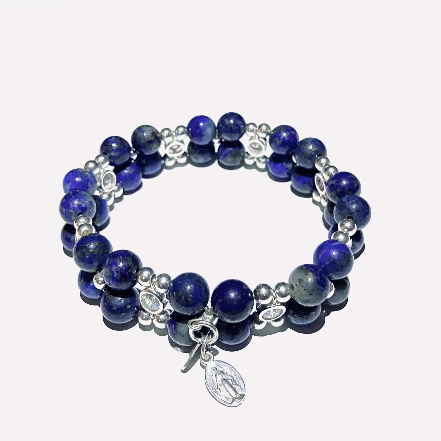 Lapis Lazuli bracelet with zirconia and 925 sterling silver (17-17,5cm) (31)