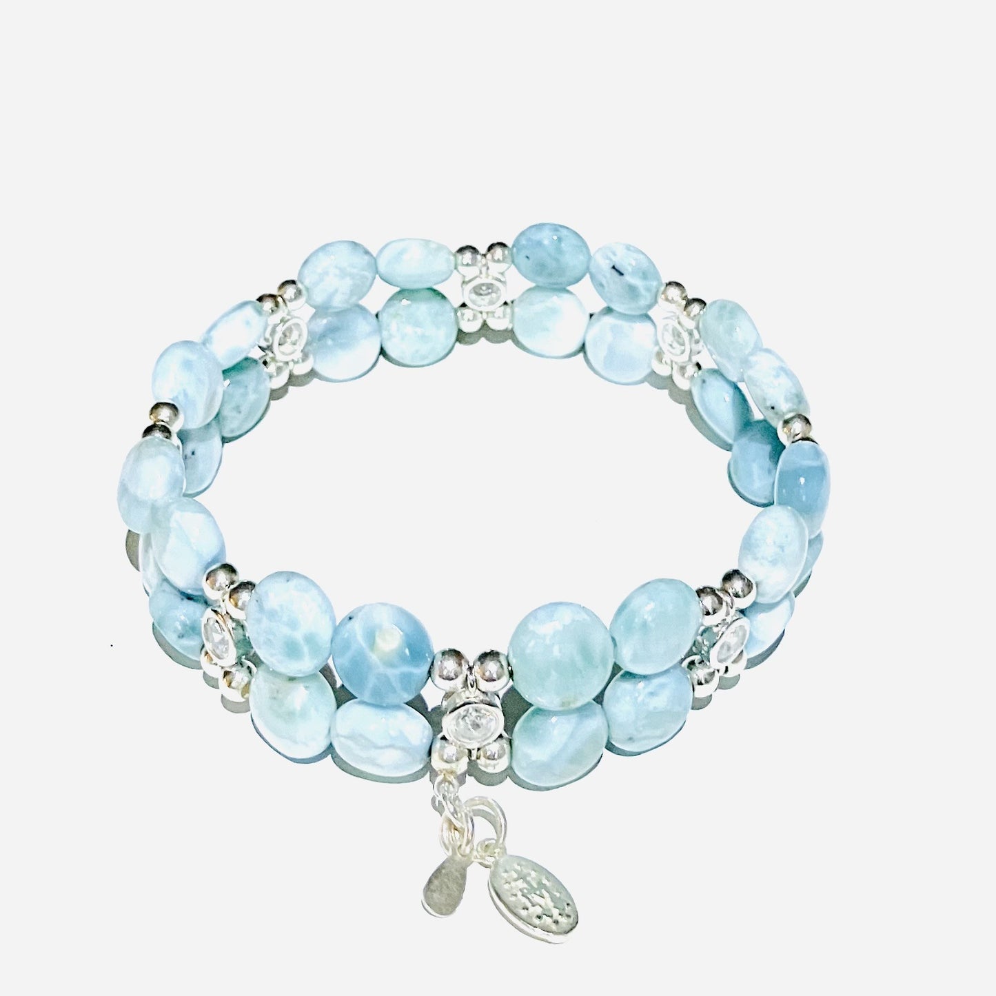 Larimar Coin Bracelet 925 sterling silver with zirconia (18,5-19,5cm) (52)