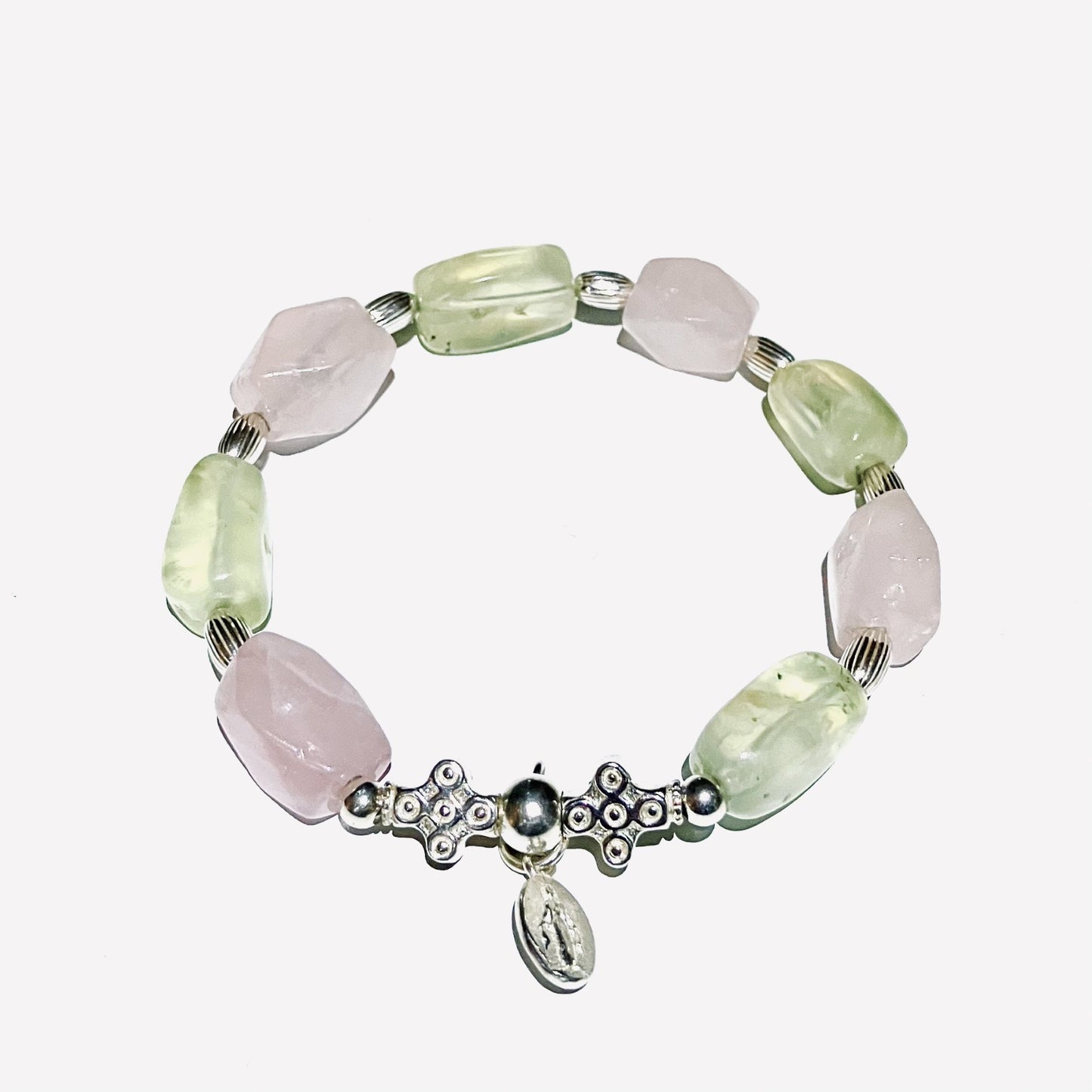 Rose Quartz and Prehniet Bracelet (16-17cm) (79)