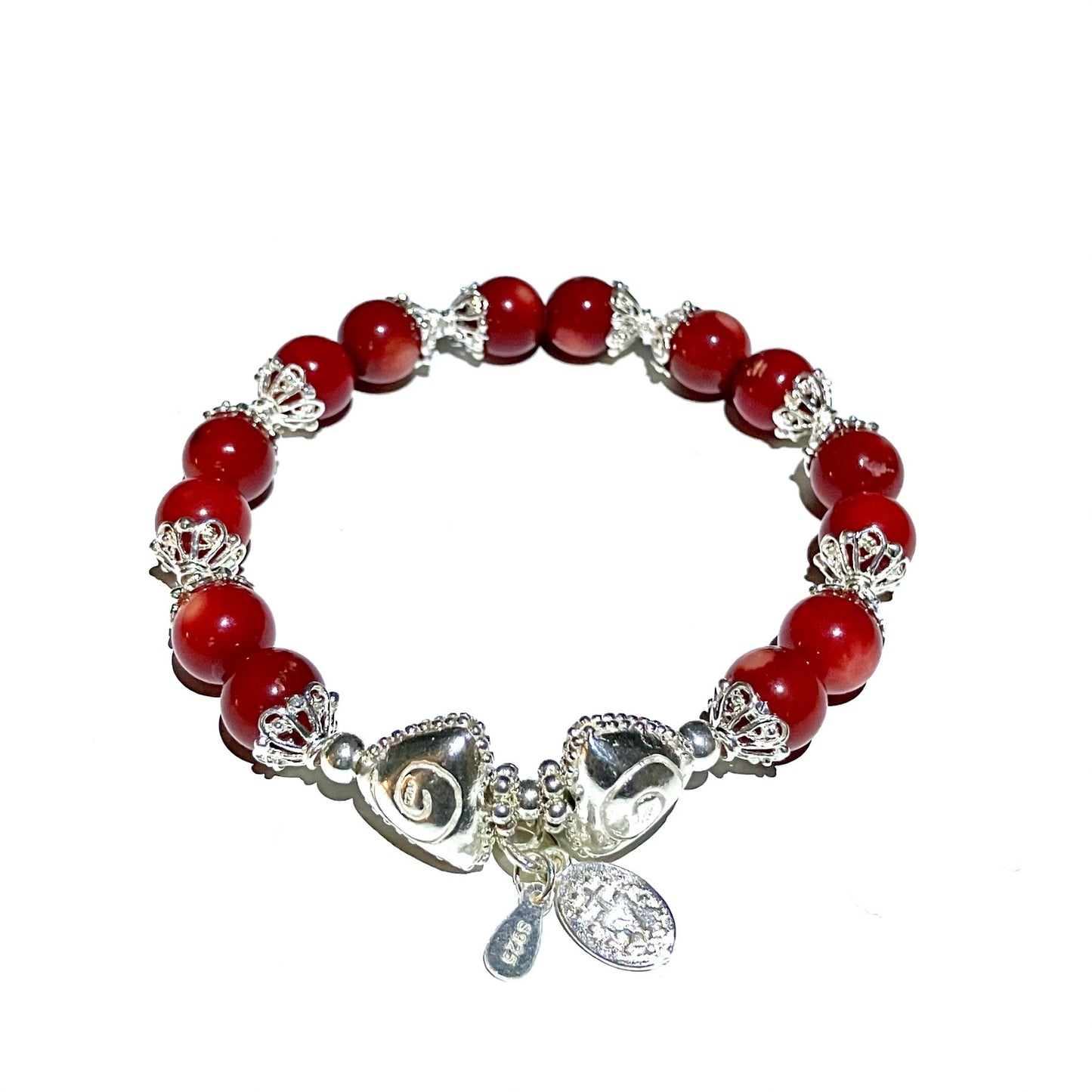 Coral Bracelet 8mm beads with 925 Sterling Silver (16-17cm) (22)